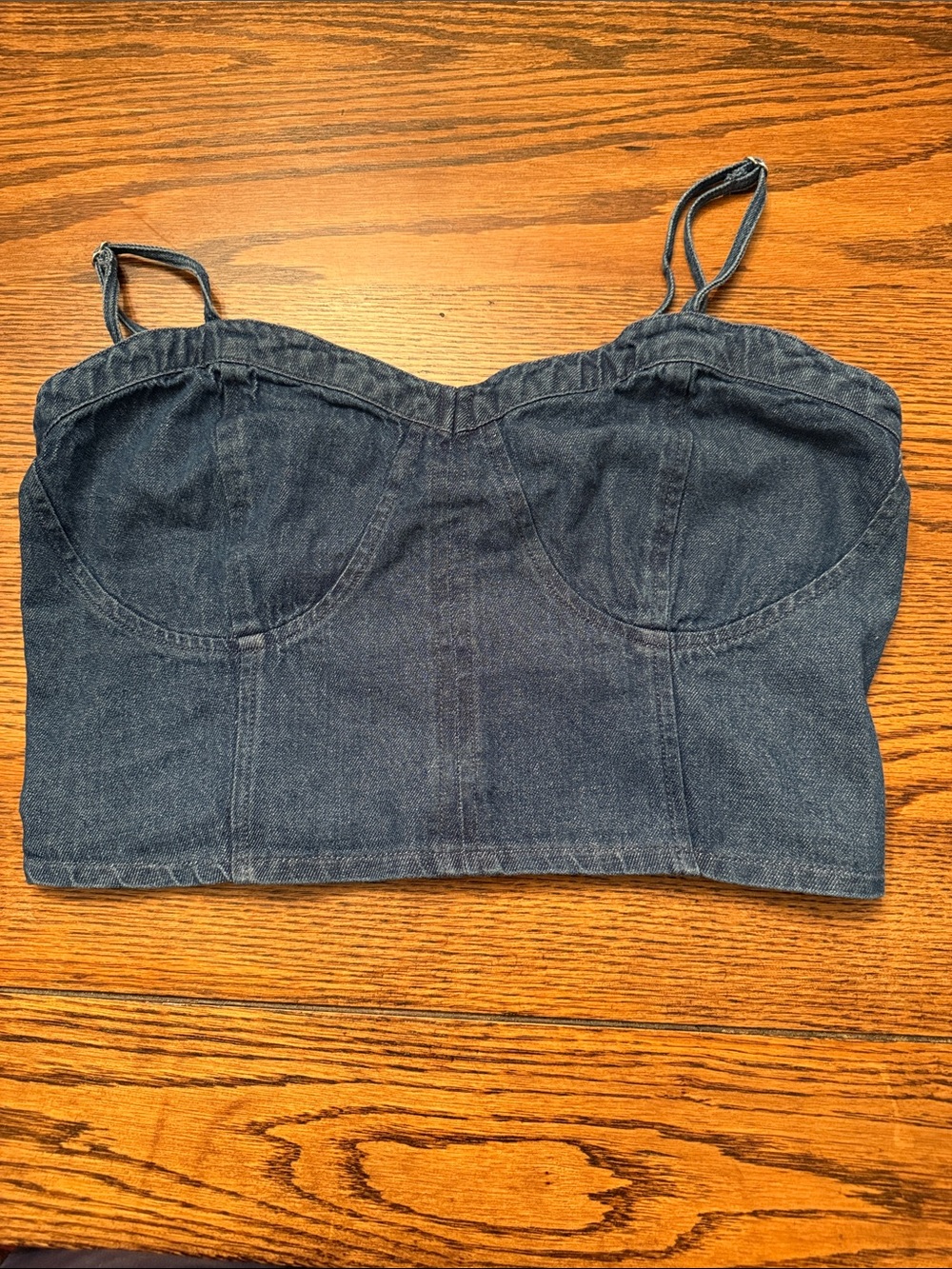 Denim Corset Bustier Crop Top Y2K Western Smocked Back Lone Star L